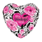 Folienballon Herz – To a Wonderful Mum mit pinken Blumen