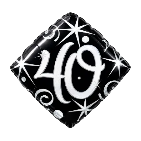 Rautenförmiger Folienballon mit Zahl 40 in Schwarz, Silber und Weiß