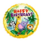 Folienballon Rund – Happy Birthday Tiere im Urwald