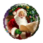 Folienballon Rund – Santa Claus Weihnachtsmann | Schriftrolle nostalgisch