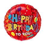 Folienballon Rund – Happy Birthday to You mit bunten Ballons