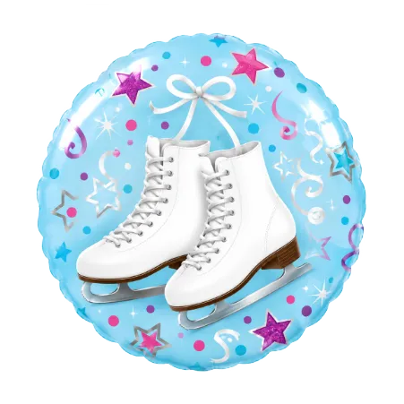 Runder Folienballon mit Schlittschuhen und Eiskunstlaufmotiv