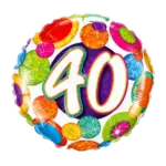 Folienballon Rund – 40. Geburtstag | Holographic mit bunten Glitzerkreisen