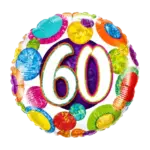Folienballon Rund – 60. Geburtstag | Holographic mit bunten Glitzerkreisen