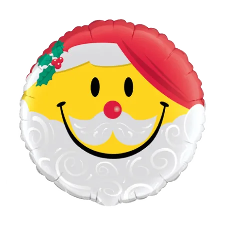 Großer runder Folienballon mit Smiley-Gesicht und Weihnachtsmannmütze