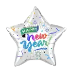 Folienballon Stern – Happy New Year mit bunten Sternen