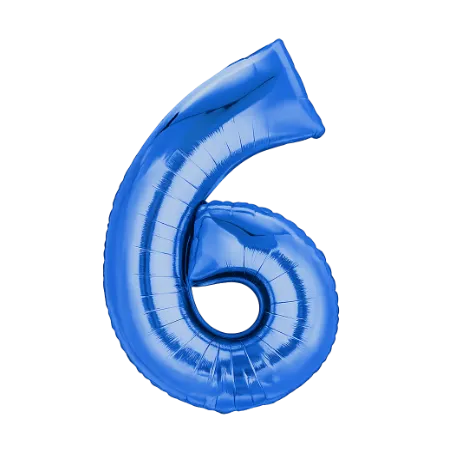 Blauer Folienballon in Form der Zahl 6