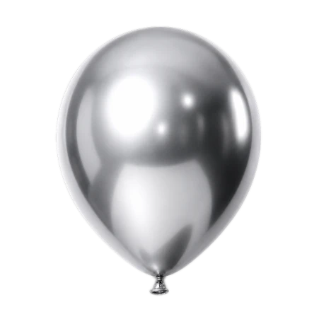 Silberner Latexballon in Tropfenform mit spiegelnder Oberfläche