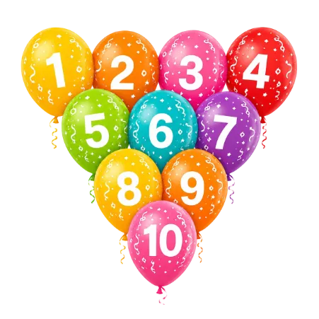 Bunte Latexballons mit Geburtstagszahlen 1 bis 10 im 10er-Set