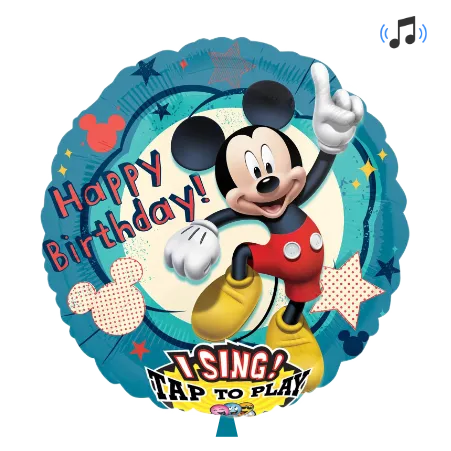 Runder Folienballon mit Micky Maus und Happy-Birthday-Schriftzug