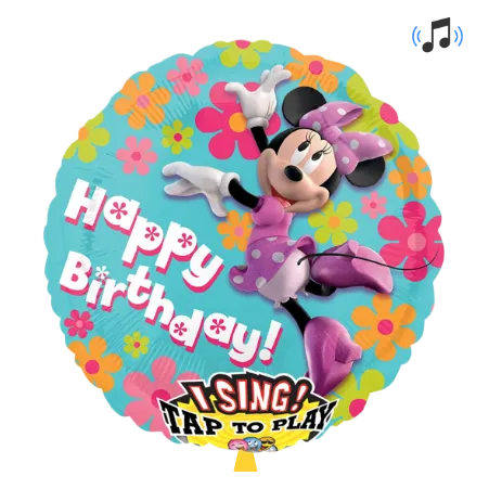 Runder Folienballon mit Minnie Maus und Happy-Birthday-Schriftzug