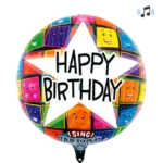 Singender Folienballon – Happy Birthday | Weißer Stern