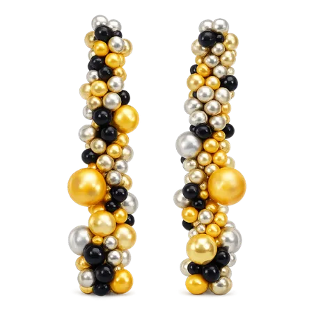 _Ballonsäule Organic Style Selbststehend – Gold-Silber & Schwarz