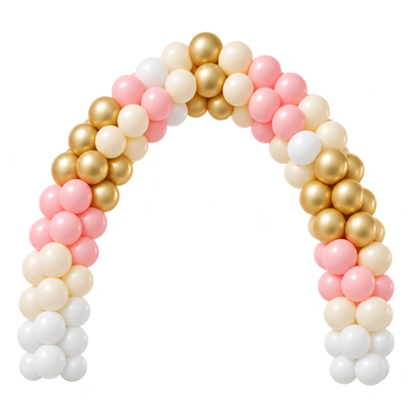 Ballonportal aus Latex – vierfarbig Rosa-Weiß-Creme-Gold | Block