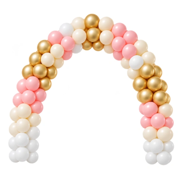 Ballonportal aus Latex – feststehend, Rosa-Weiß-Creme-Gold | Block