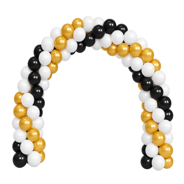 Ballonportal aus Latex – feststehend, Schwarz-Weiß-Gold | Spirale