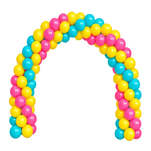 Ballonportal aus Latex – feststehend, Türkis-Gelb-Pink | Spirale